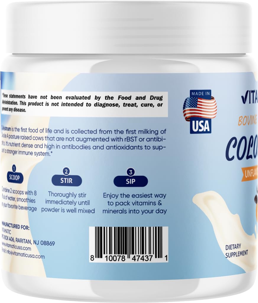 Close-up of Vitamatic colostrum powder texture for mixing