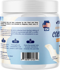Close-up of Vitamatic colostrum powder texture for mixing