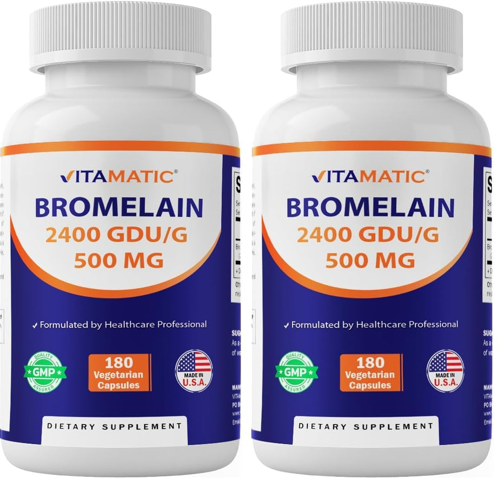 Vitamatic Bromelain 500mg bottle – 180 capsules – pack of 2 – front view