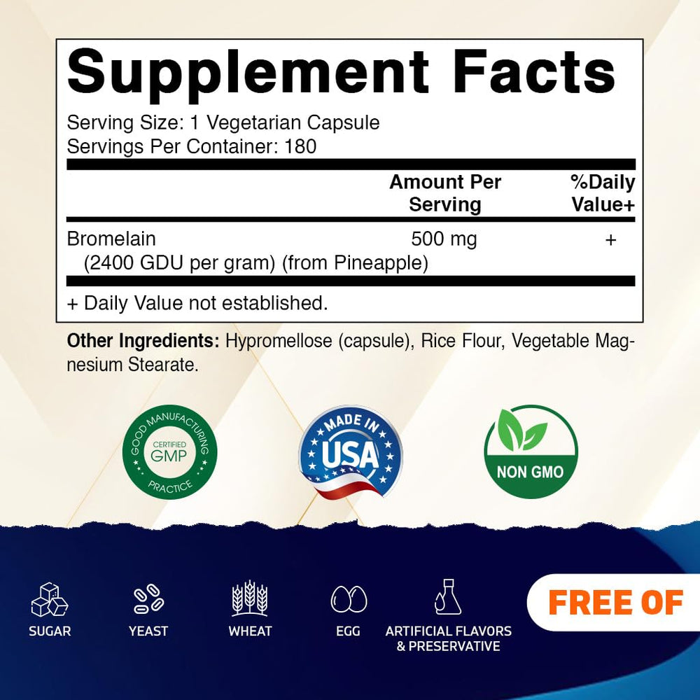 Close-up of Bromelain 500mg tablet – 2400 GDU/g
