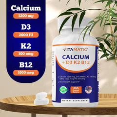 Close-up of label on Vitamatic Calcium 1200mg bottle