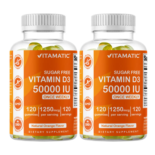 Front view of Vitamatic Sugar Free Vitamin D3 50,000 IU 2-pack gummies