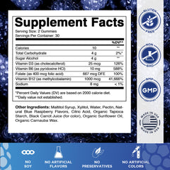 Front view of Vitamatic Blue Raspberry gummies bottle
