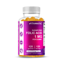 Vitamatic Folic Acid Gummies 1000 mcg prenatal vegan 120-count package
