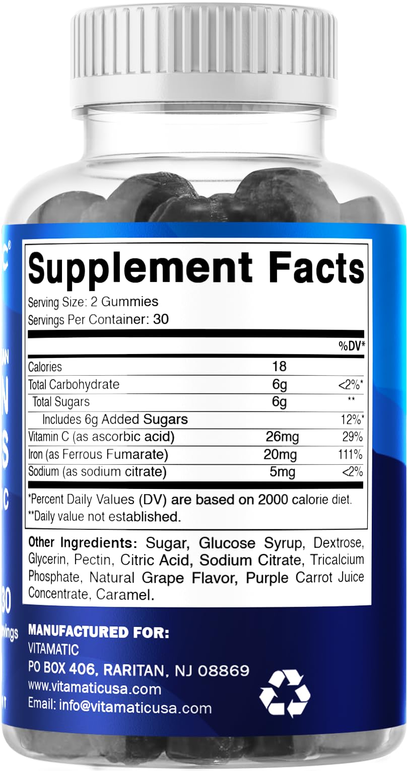 60-count bottle packaging of Vitamatic Iron Gummies