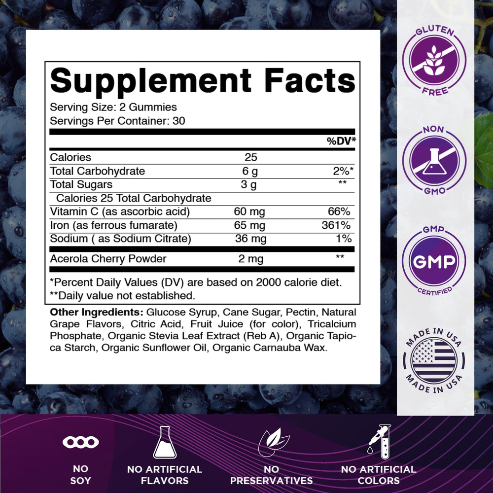 Side view of Vitamatic Iron Gummies packaging