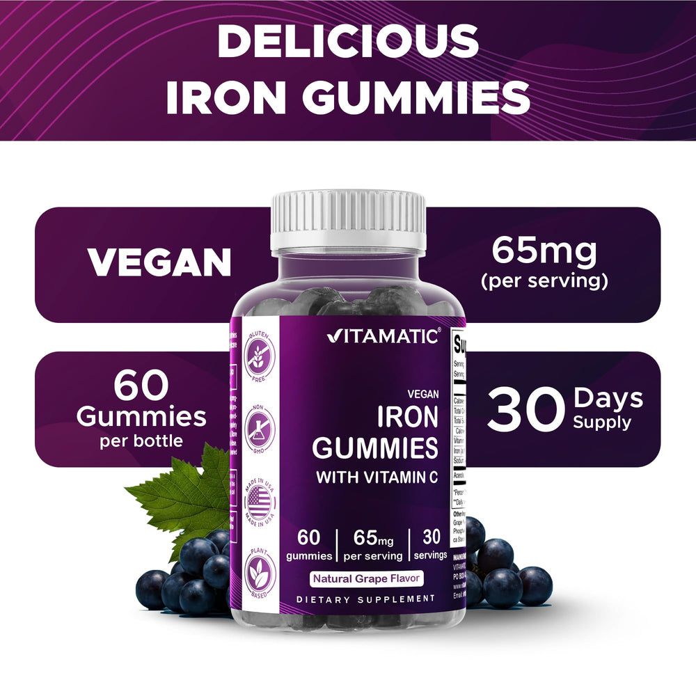 Grape flavor graphic for Vitamatic Iron Gummies