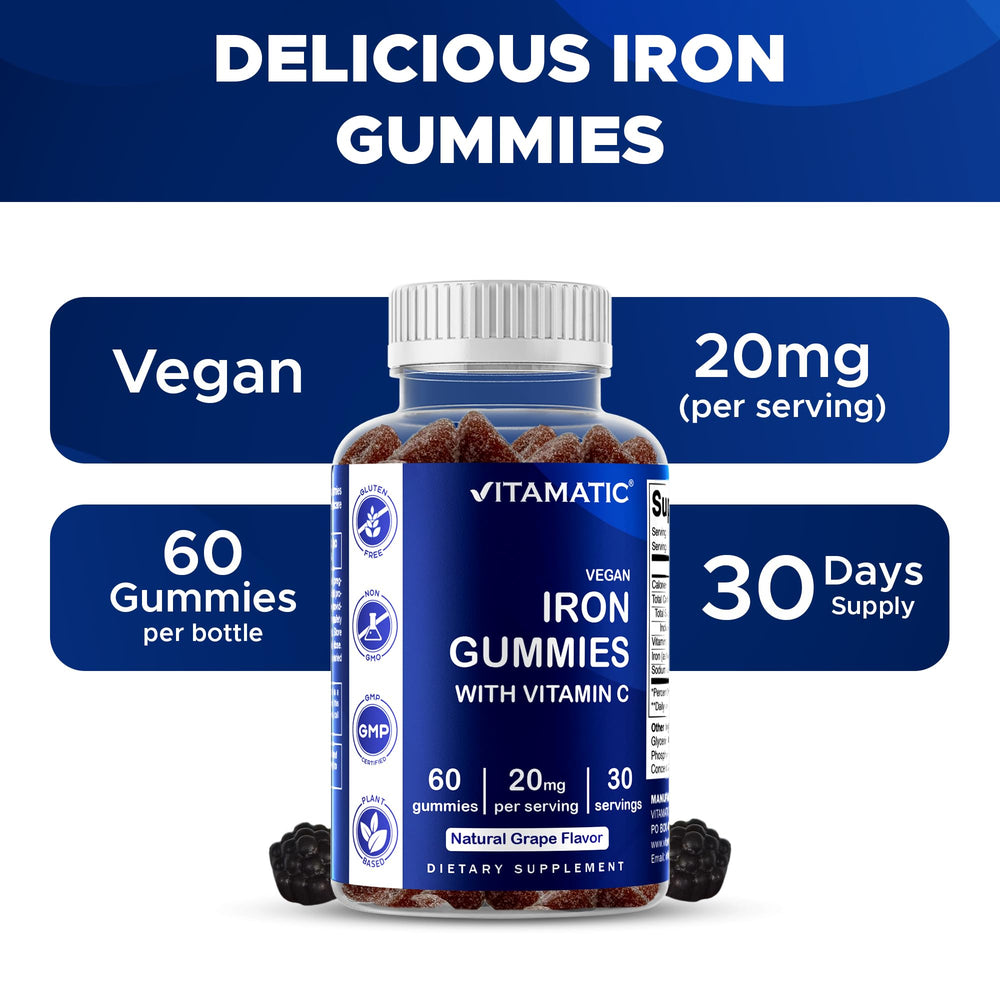 Nutrition facts showing iron and vitamin C content
