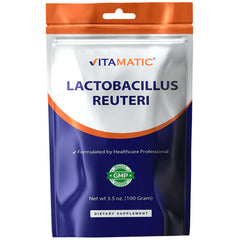 Front packaging of Vitamatic Lactobacillus Reuteri Probiotic Powder 100 g
