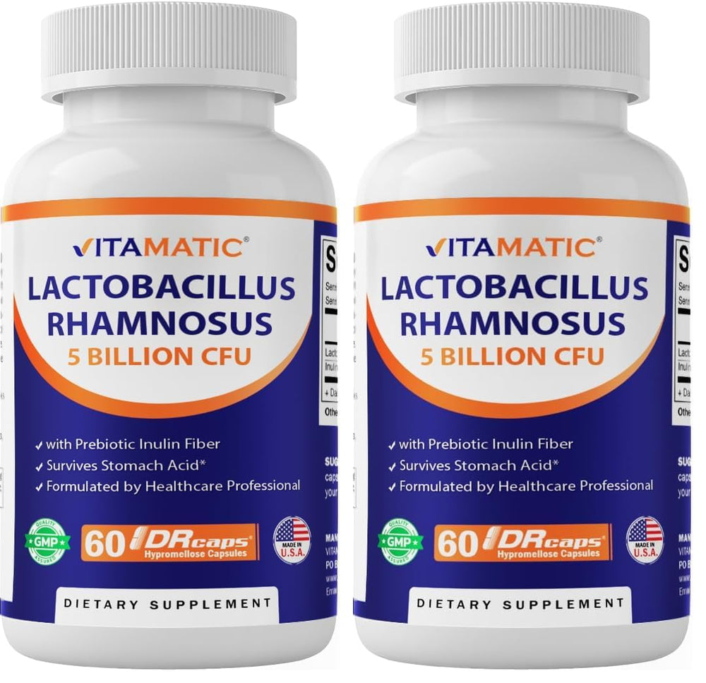 Vitamatic Lactobacillus Rhamnosus bottle front - Pack of 2, 60 capsules