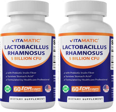 Vitamatic Lactobacillus Rhamnosus bottle front - Pack of 2, 60 capsules