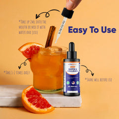 Close-up of the liquid biotin and collagen bottle