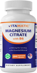 Bottle of Vitamatic Magnesium Citrate 500 mg per serving with 180 vegetarian capsules
