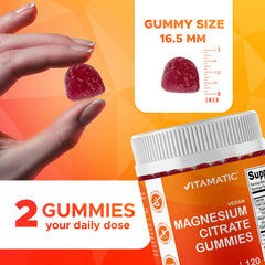 Nutrition label on Vitamatic Magnesium Gummies bottle