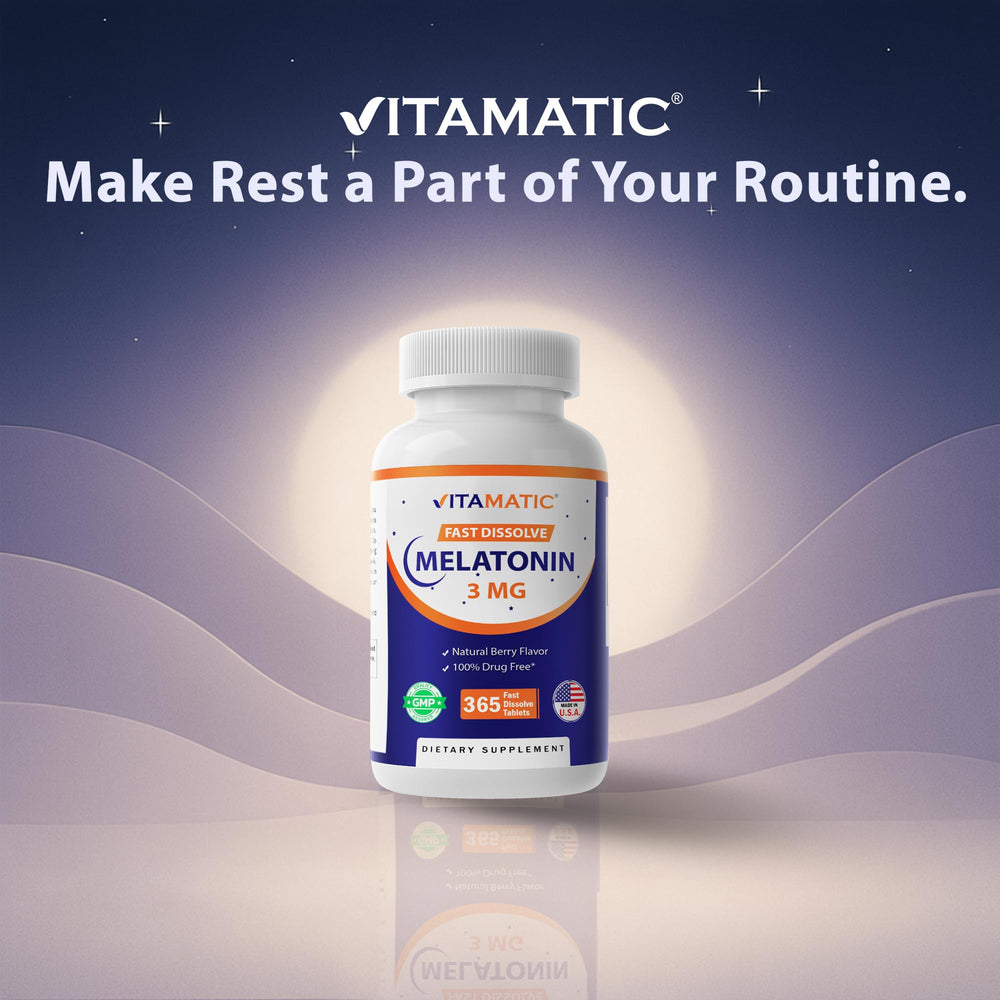 Vitamatic Melatonin 3mg berry flavor label close-up
