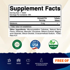Vitamatic Melatonin 5 mg tablets in berry flavor – back label