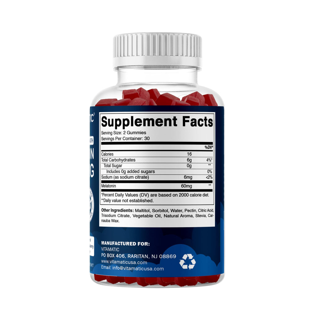 Ingredient panel for Vitamatic melatonin gummies