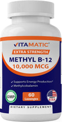 Bottle of Vitamatic Methyl B12 lozenges, 10,000 mcg each