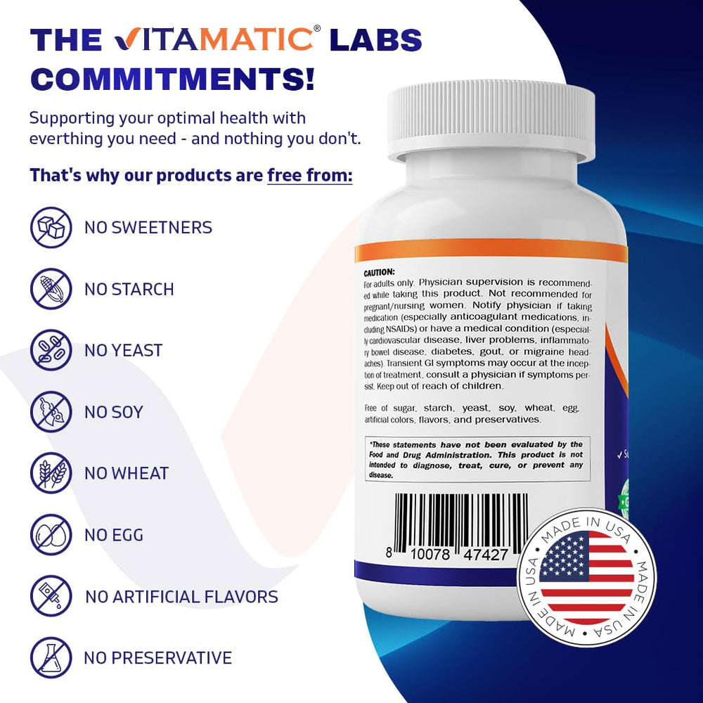 Non-GMO and gluten free labeling on Vitamatic Niacin