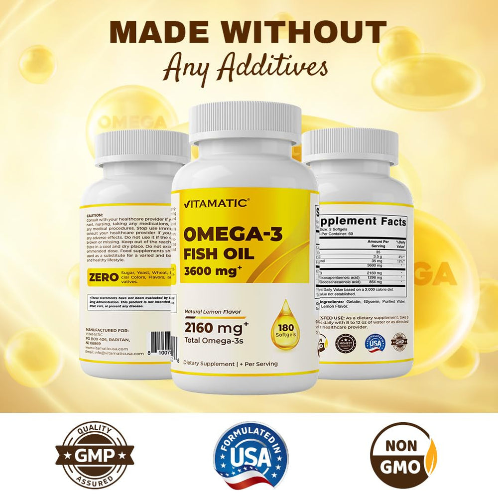 Nutrition facts highlighting 3600 mg per serving and EPA/DHA