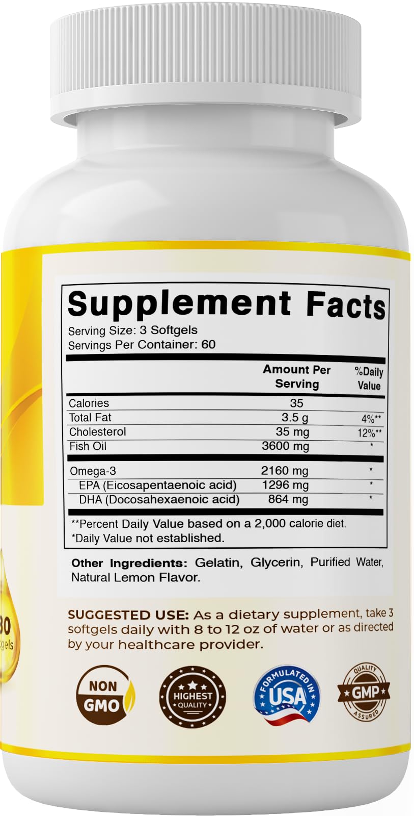 Purified fish oil process mentioned on packaging