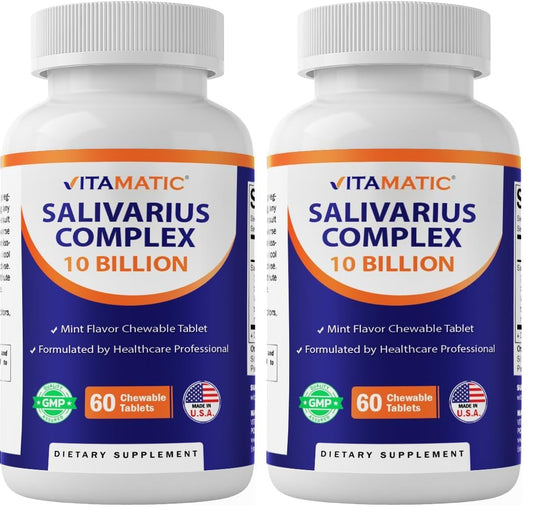 Front view of Vitamatic Salivarius Complex mint chewable tablets