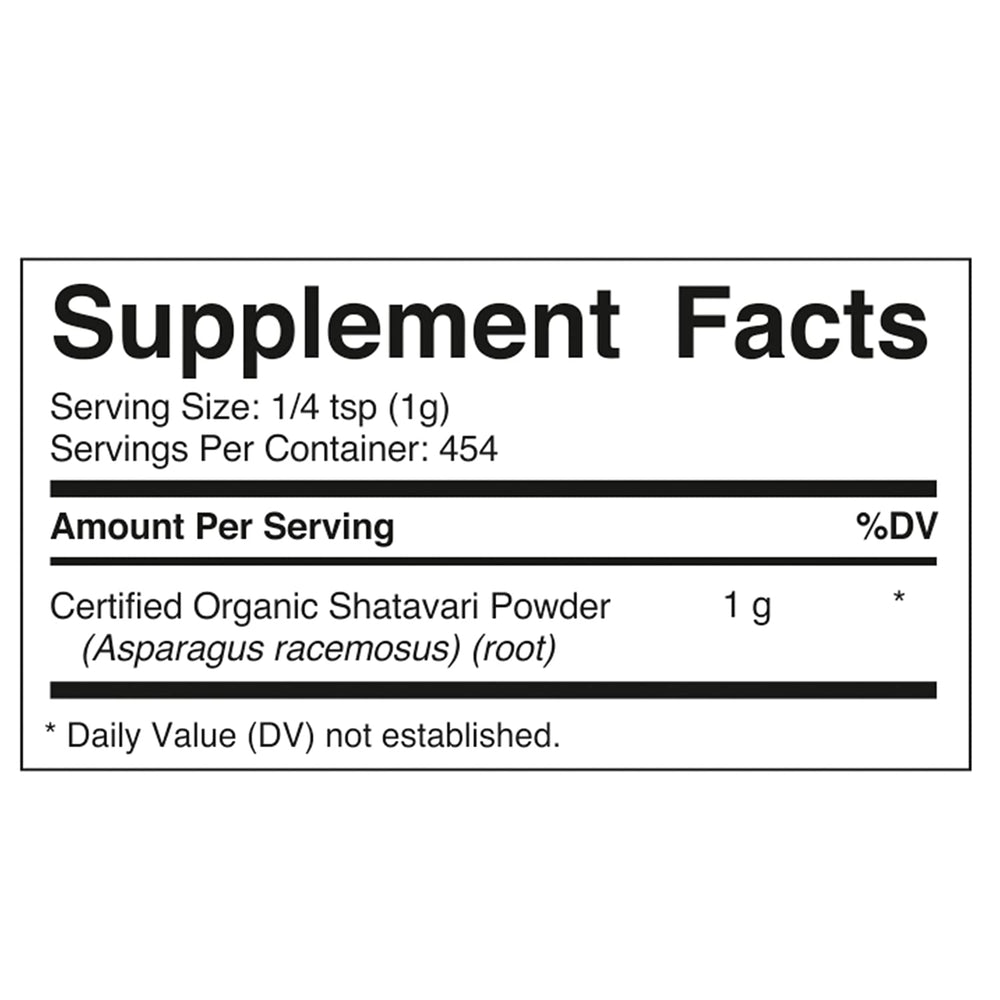 Vitamatic Shatavari powder packaging highlights clean non-GMO Ayurvedic root for vitality
