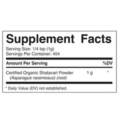 Vitamatic Shatavari powder packaging highlights clean non-GMO Ayurvedic root for vitality