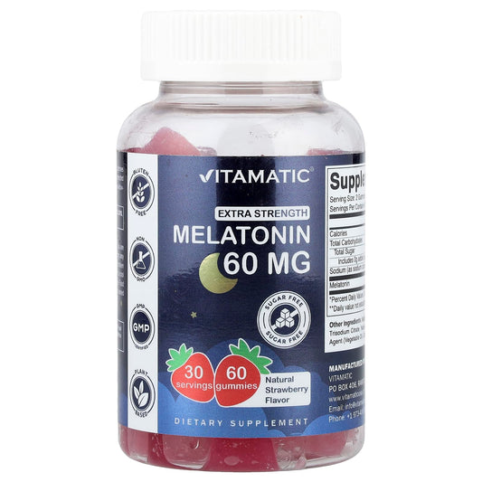 Vitamatic Sugar Free Melatonin Gummies bottle with strawberry flavor