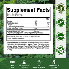 Flavors available for Moringa Gummies: Peach, Red Apple, Orange