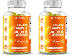 Vitamatic Vitamin D3 50,000 IU weekly gummies bottle and packaging