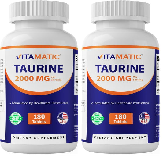 Front view of Vitamatic Taurine 2000mg Vegetarian Tablets