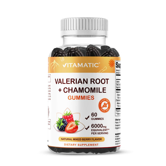 Vitamatic Valerian Root Chamomile Gummies bottle label