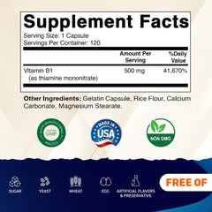 Close-up of Vitamatic B1 Thiamine 500mg label