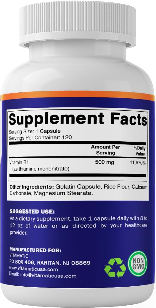 Energy metabolism support provided by Vitamin B1 500mg capsules