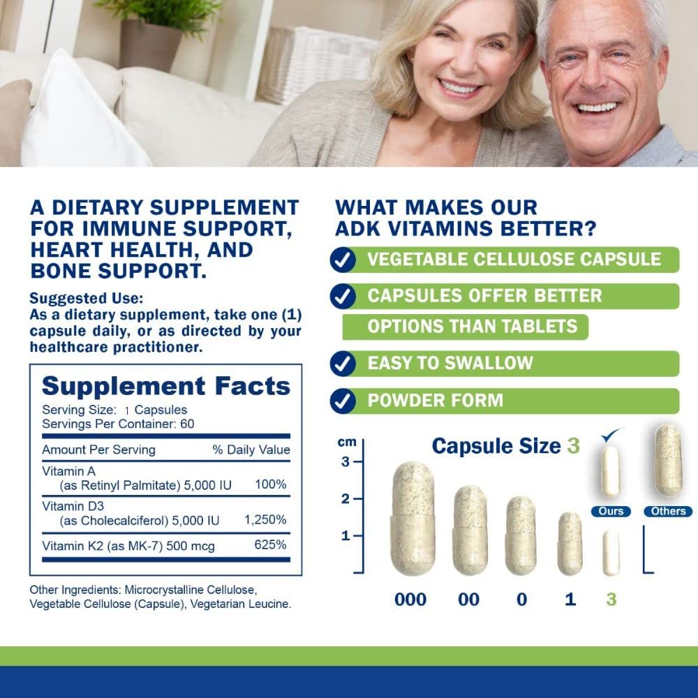 Graphic showing Vitamin A 5000 IU, Vitamin D3 5000 IU, and Vitamin K2 MK-7 500 mcg