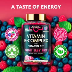 Close-up of B1-B12 and Vitamin C ingredients in gummies
