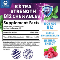 Close-up of a raspberry flavored Vitamin B12 chewable tablet