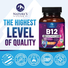 Label close-up of Vitamin B12 1000 mcg methylcobalamin bottle