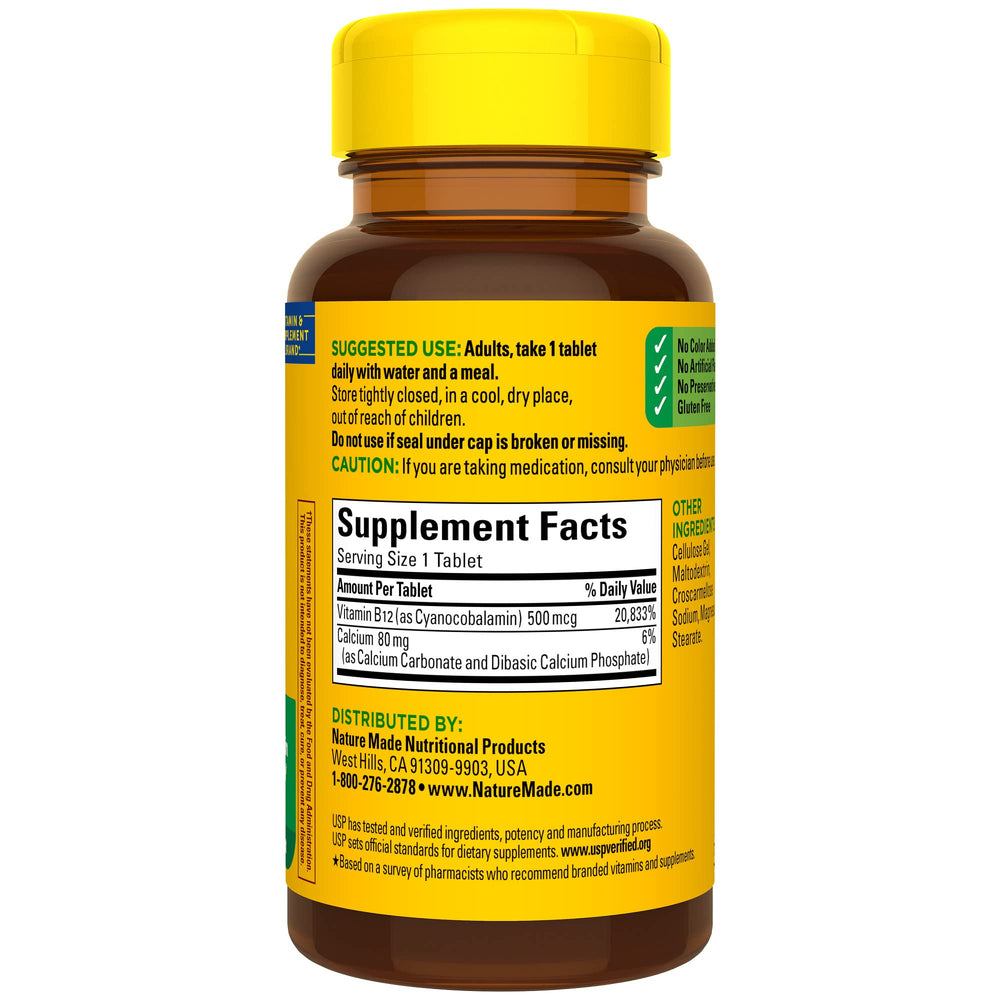 Vitamin B12 500 mcg tablets on white background