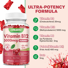 Sugar-free emblem next to cherry B12 gummies