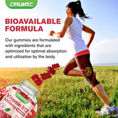 Vegan and non-GMO certification icons with B12 gummies