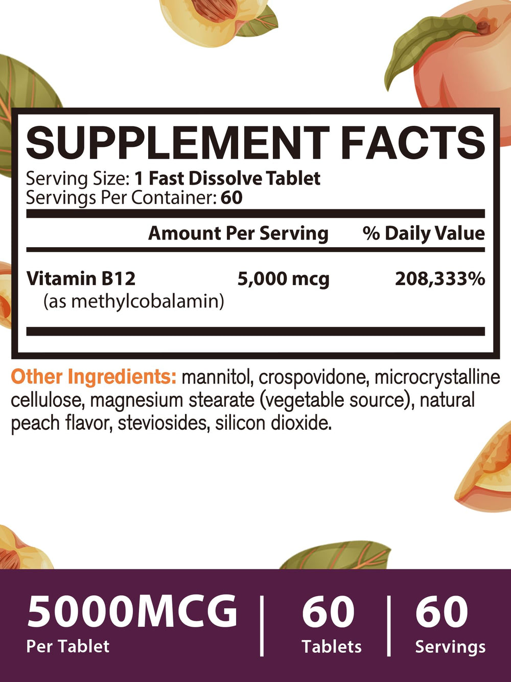 Vegan non-GMO Vitamin B12 5000mcg supplement