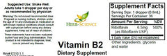 Ingredients and bottle of Vitamin B2 liquid drops