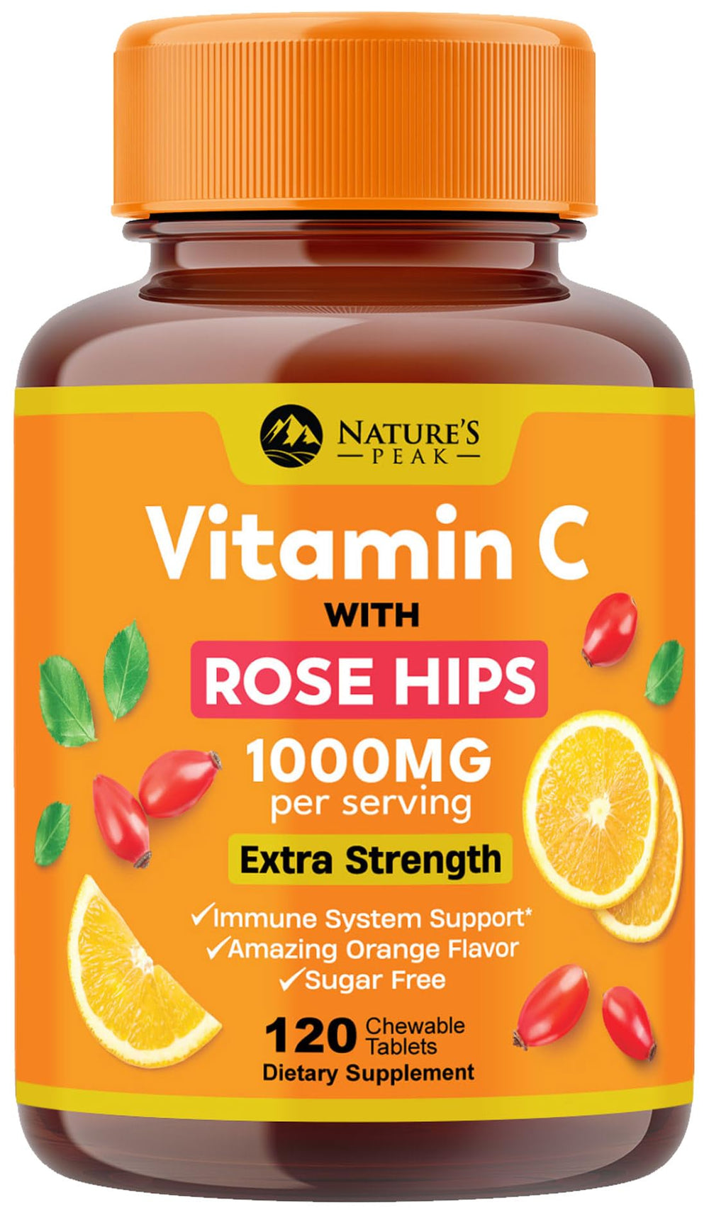 Vitamin C 1000mg chewable orange tablet bottle front view