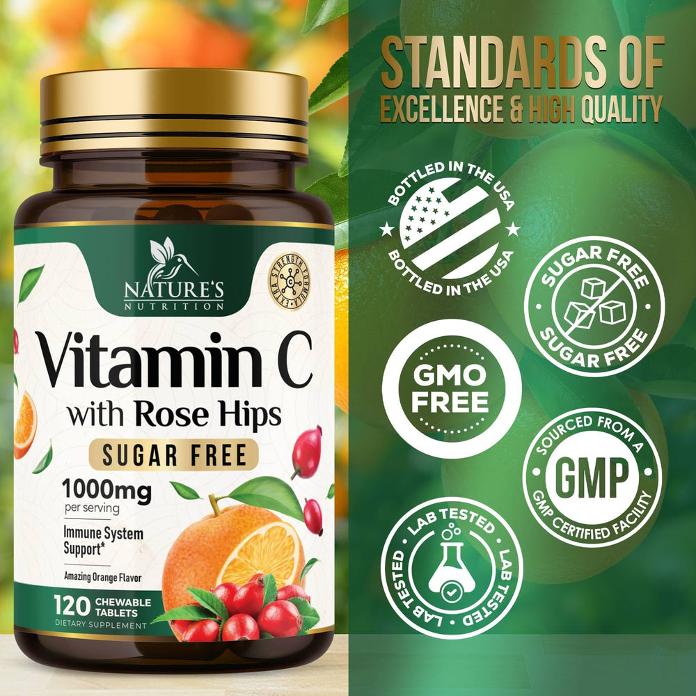 Vegan, non-GMO vitamin C chewable tablets bottle