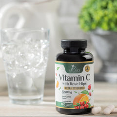 Close-up of vitamin C chewable tablet showing texture