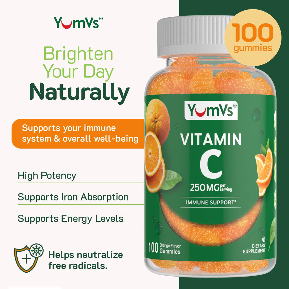 Two YumVs Vitamin C gummies on a white background