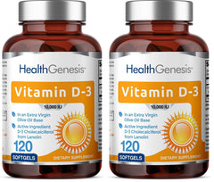 Vitamin D-3 10000 IU softgels bottle in 2-pack with extra virgin olive oil