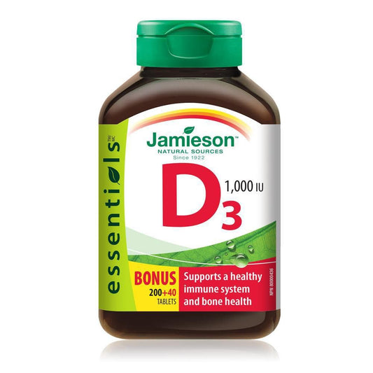 Bottle front view of Jamieson Vitamin D3 1000 IU 240 tabs